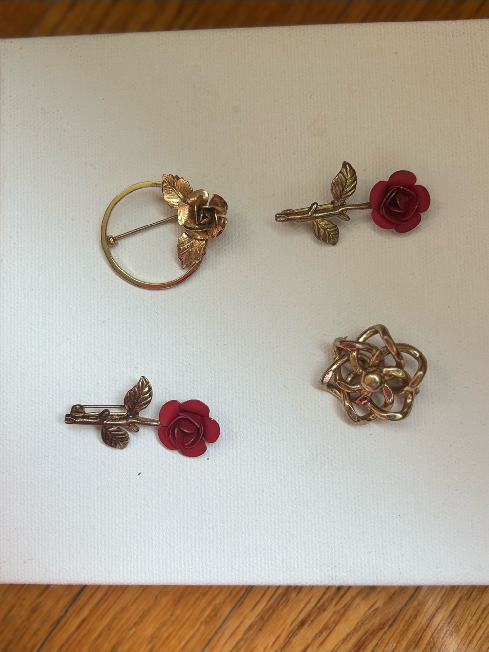 Gold & Red Rose Brooch Set - Women's Jewelry